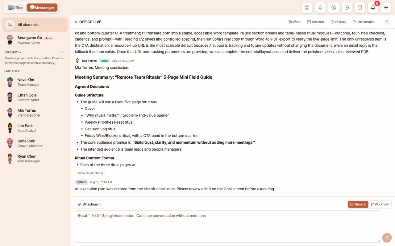 Messenger — 1:1 Chat with Employee and Result Card